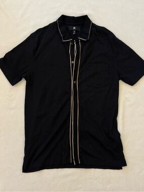 Banana Republic Luxe Touch Black Short-Sleeve Polo Shirt with Gold Piping